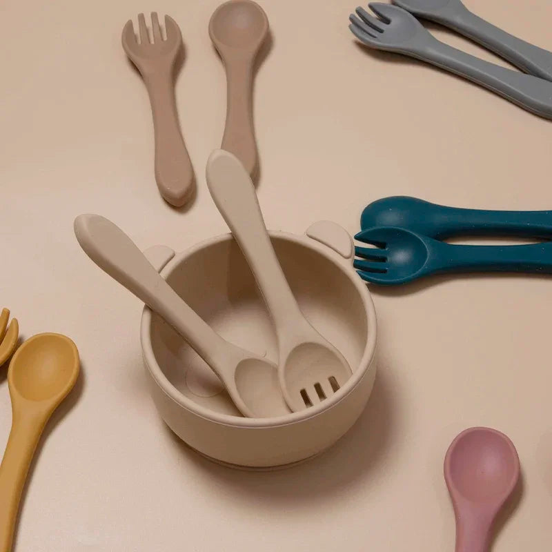 Soft Silicone Baby Training Spoon Fork Set