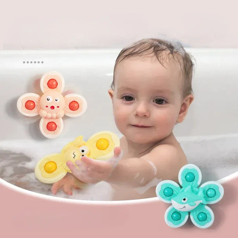 3PCS Suction Cup Spinner Bath Toys For Kids Sensory Stress Relief Spinning Educational Toys Baby Rotating Rattle Fidget Gifts - high-quality product